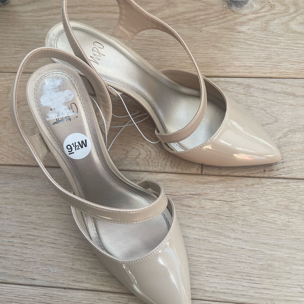 New Beige Patent Leather Slingback Heels